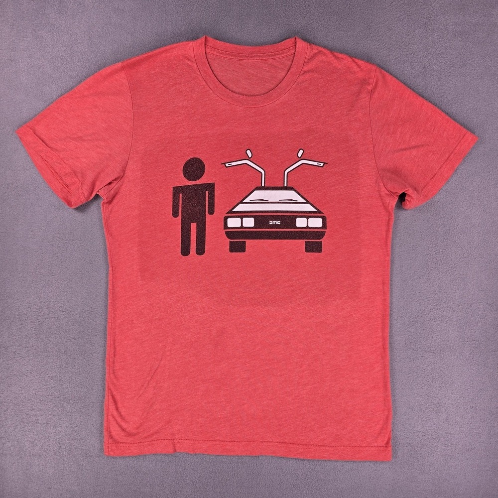 Back To The Future DeLorean Shirt Mens Medium‎ Red Car Graphic Tee DMC Logo